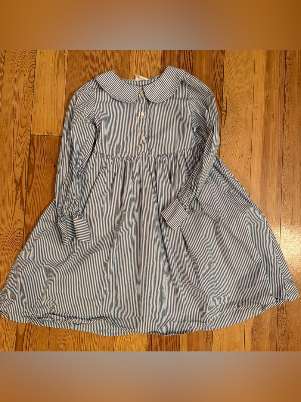 Crewcuts Girls Blue Stripe Collared Dress Age 8 Button J.crew 100% Cotton